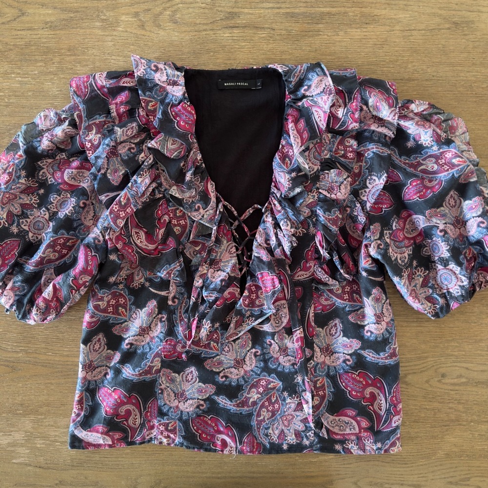 Magali Pascal Patricia Cotton Silk Top-Pristine Paisley Dark Combo-Womens Size L